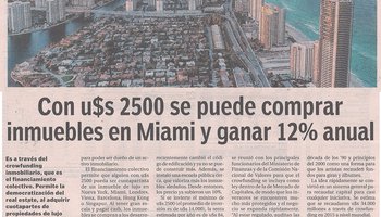 "Com U$s 2500 a ser a compra de propriedade em Miami e ganhar 12% ao ano"