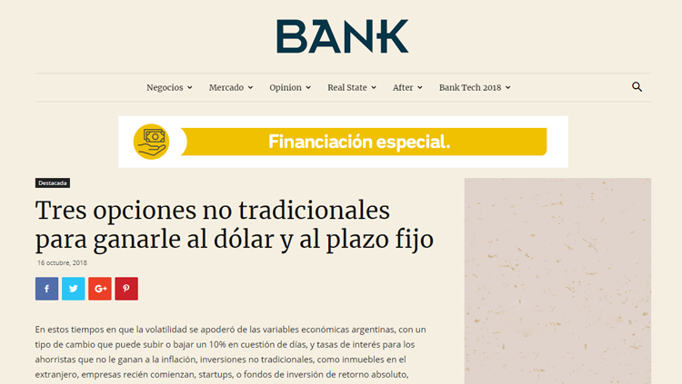 "Tres opciones no tradicionales para ganarle al dólar y al plazo fijo" - Swift Partner featured in Bank Magazine